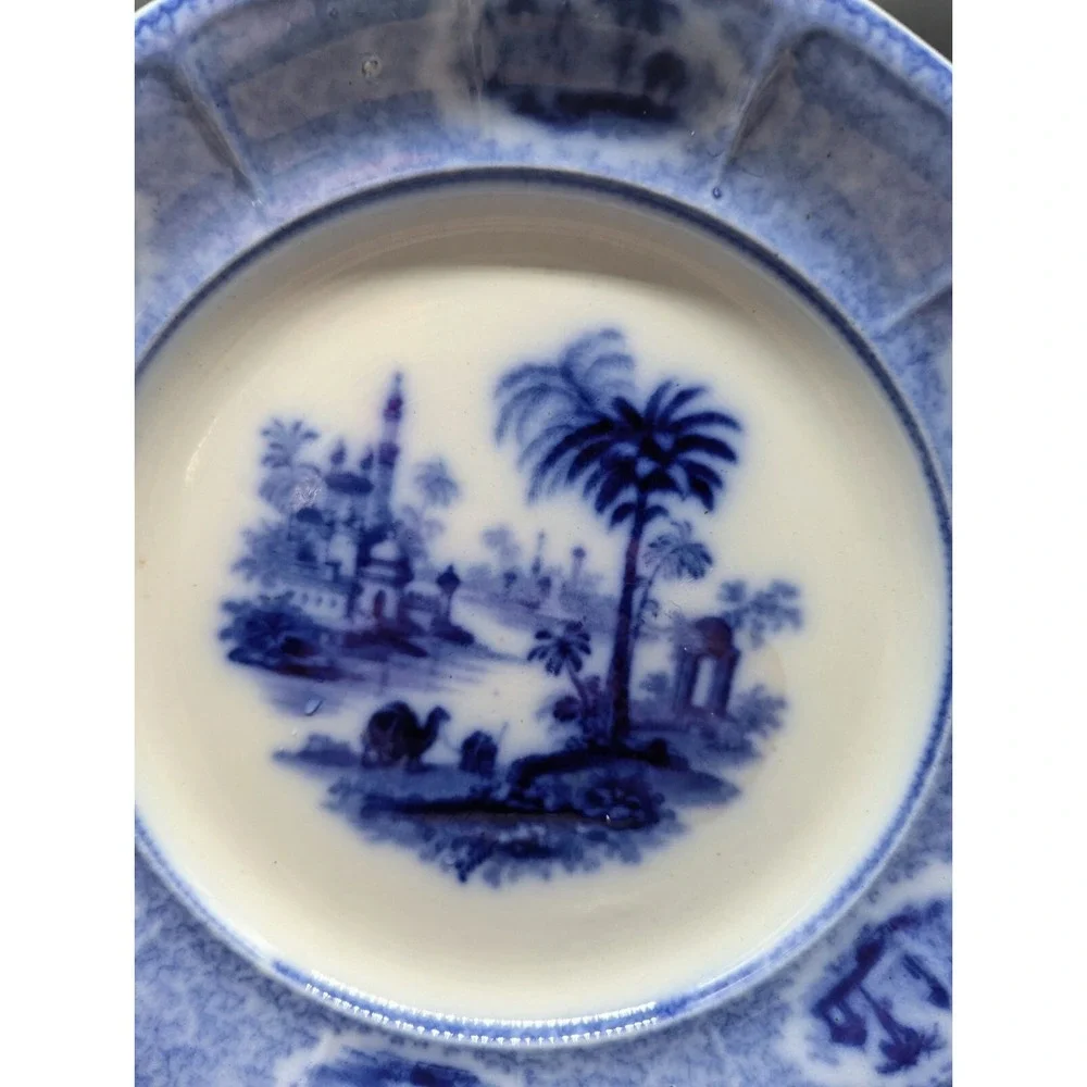 Set of 5 Antique W Adams & Sons Euphrates Flow Blue Ironstone Plates England